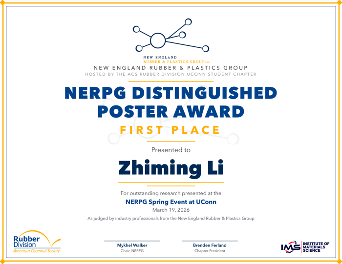 NERPG Distinguished Poster Award certificate for 1st place